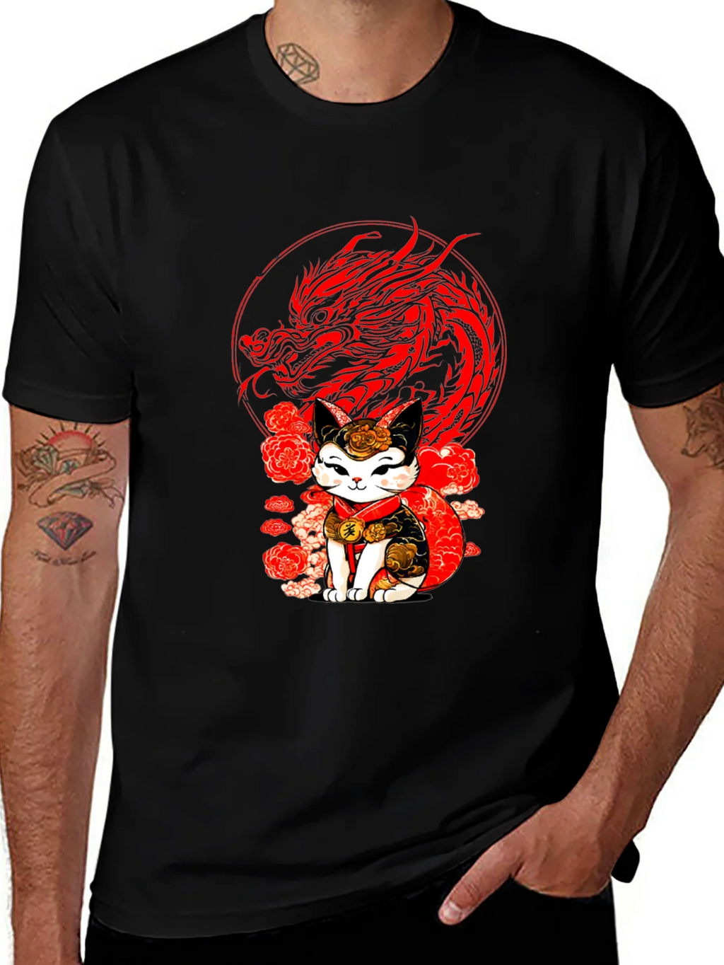 Lucky Cat & Dragon Graphic Tee