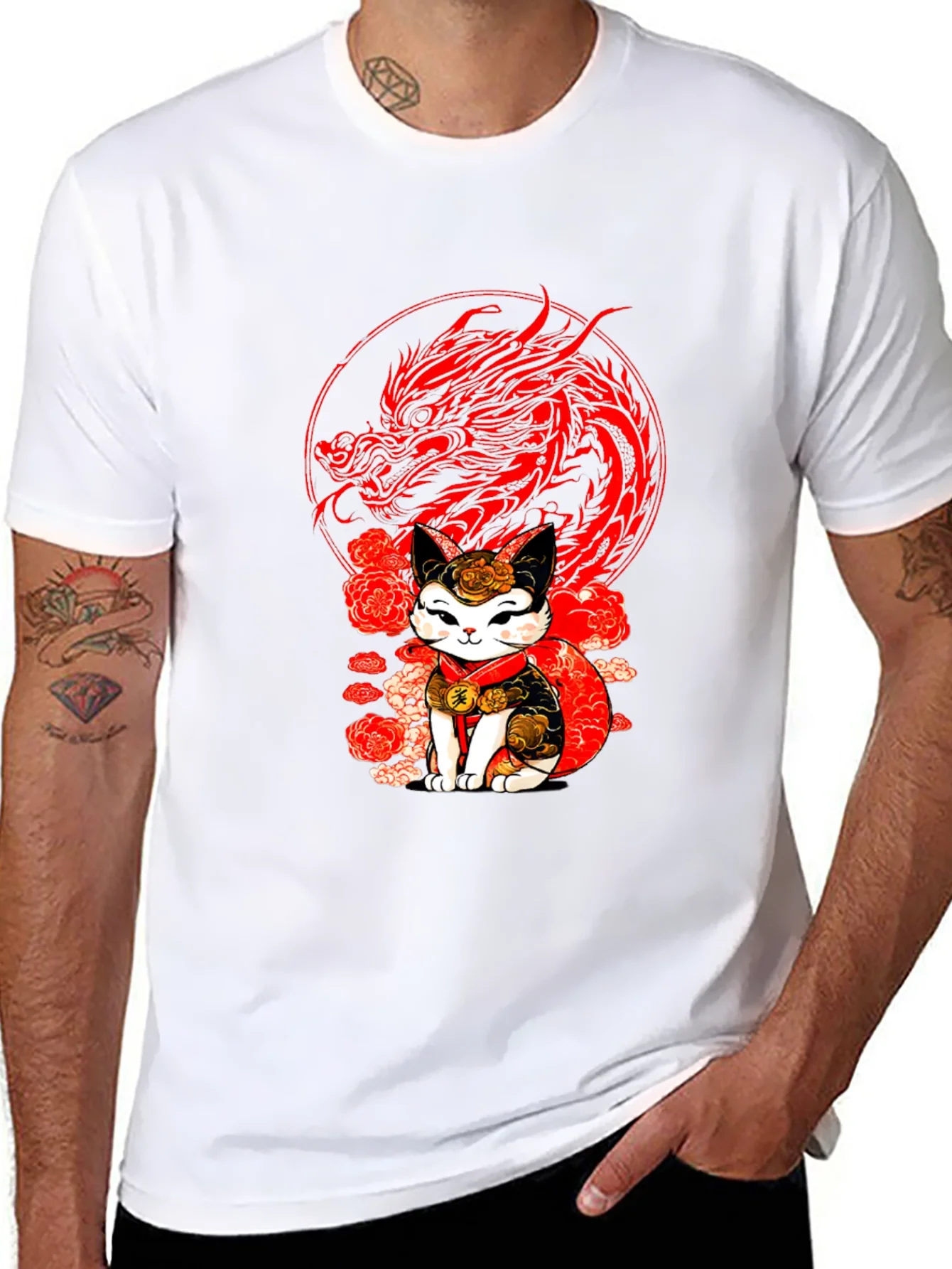 Lucky Cat & Dragon Graphic Tee
