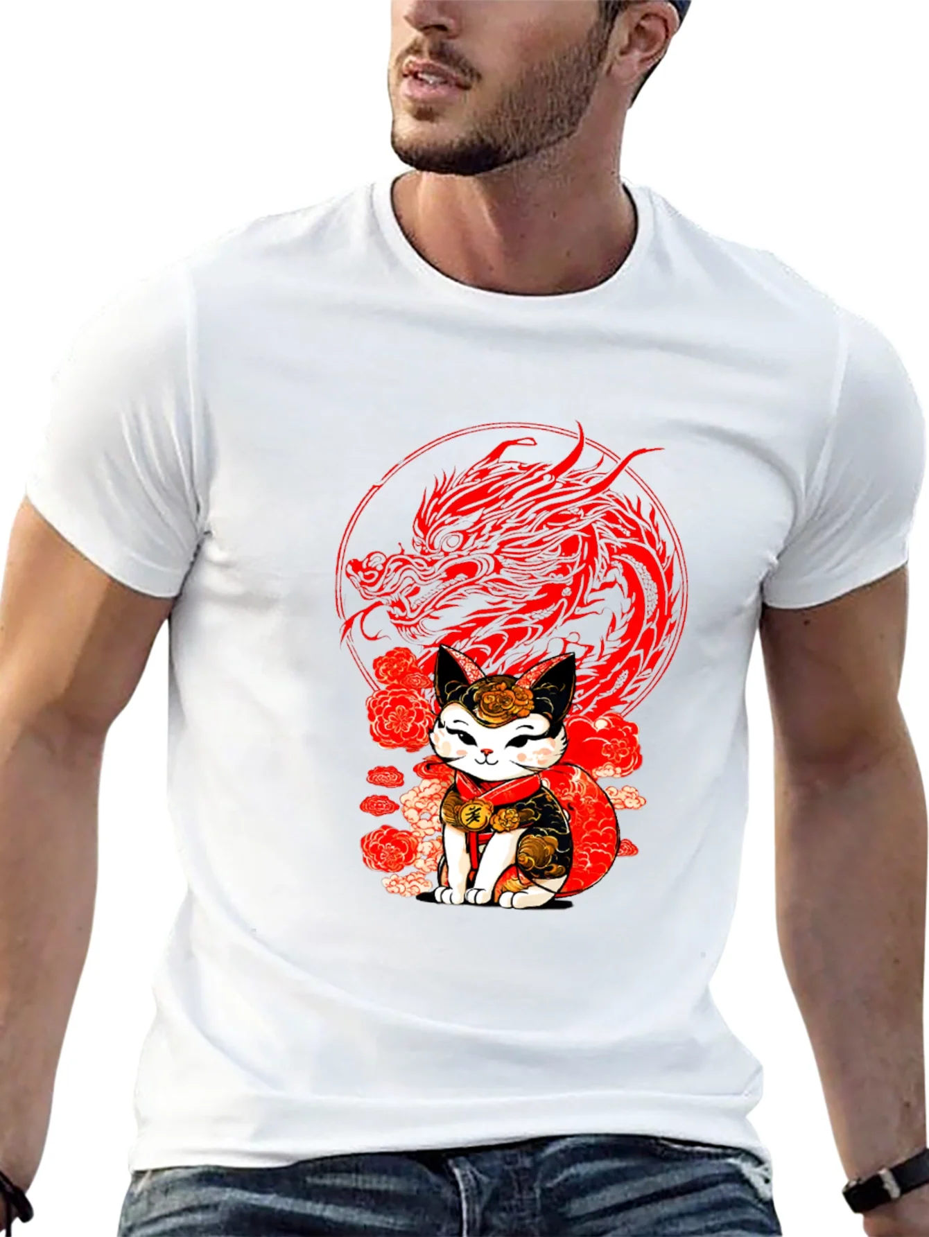 Lucky Cat & Dragon Graphic Tee