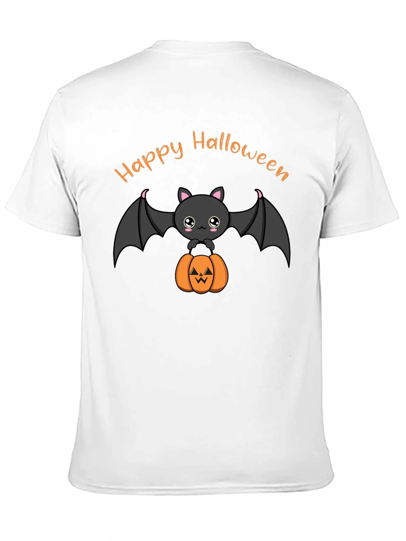 Cute Happy Halloween Bat and Pumpkin Black T-Shirt