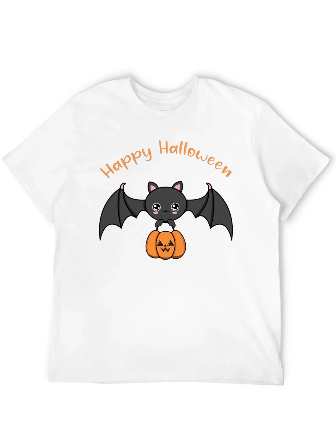 Cute Happy Halloween Bat and Pumpkin Black T-Shirt