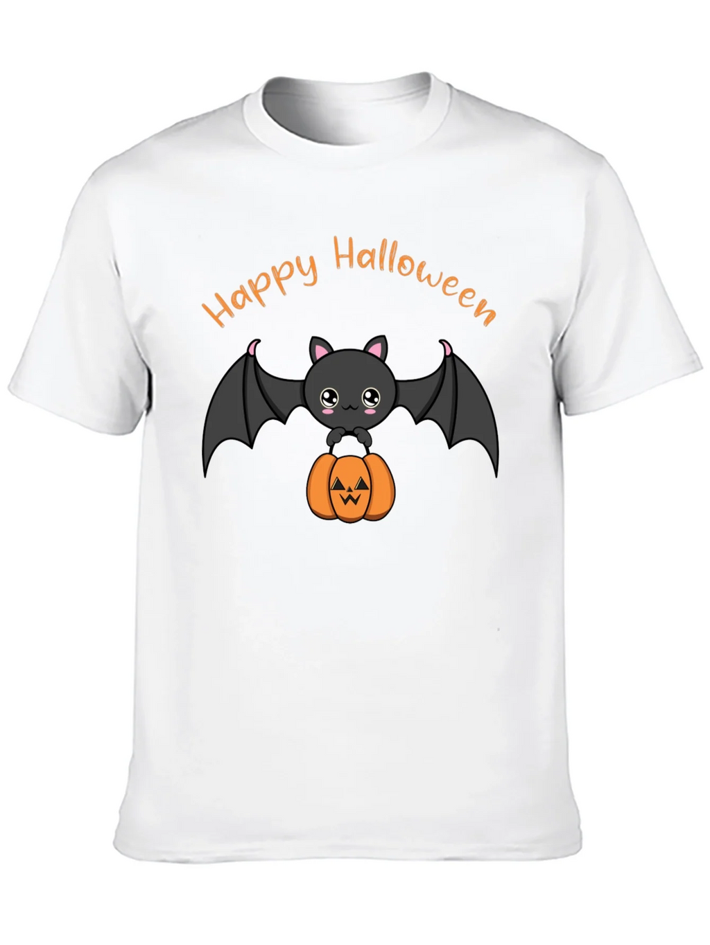 Cute Happy Halloween Bat and Pumpkin Black T-Shirt