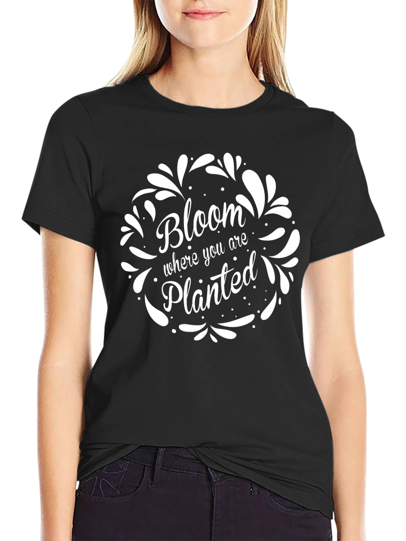 Bloom Where You Are Planted Black T-Shirt