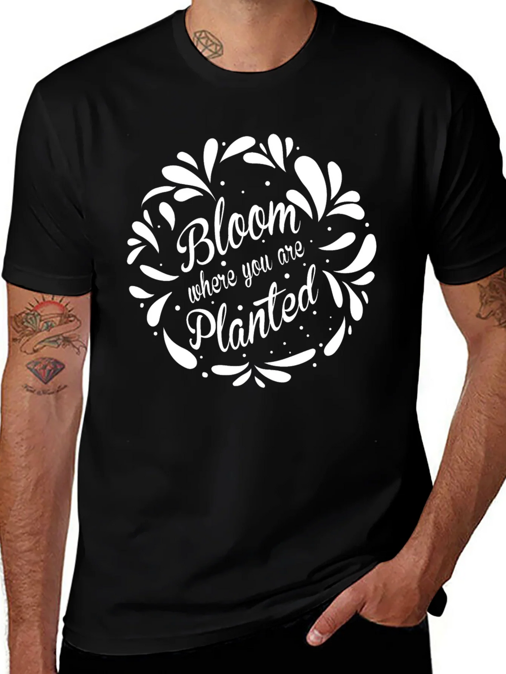Bloom Where You Are Planted Black T-Shirt