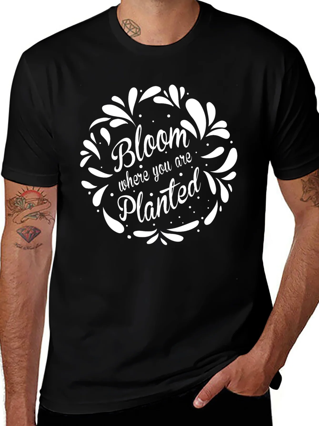 Bloom Where You Are Planted Black T-Shirt