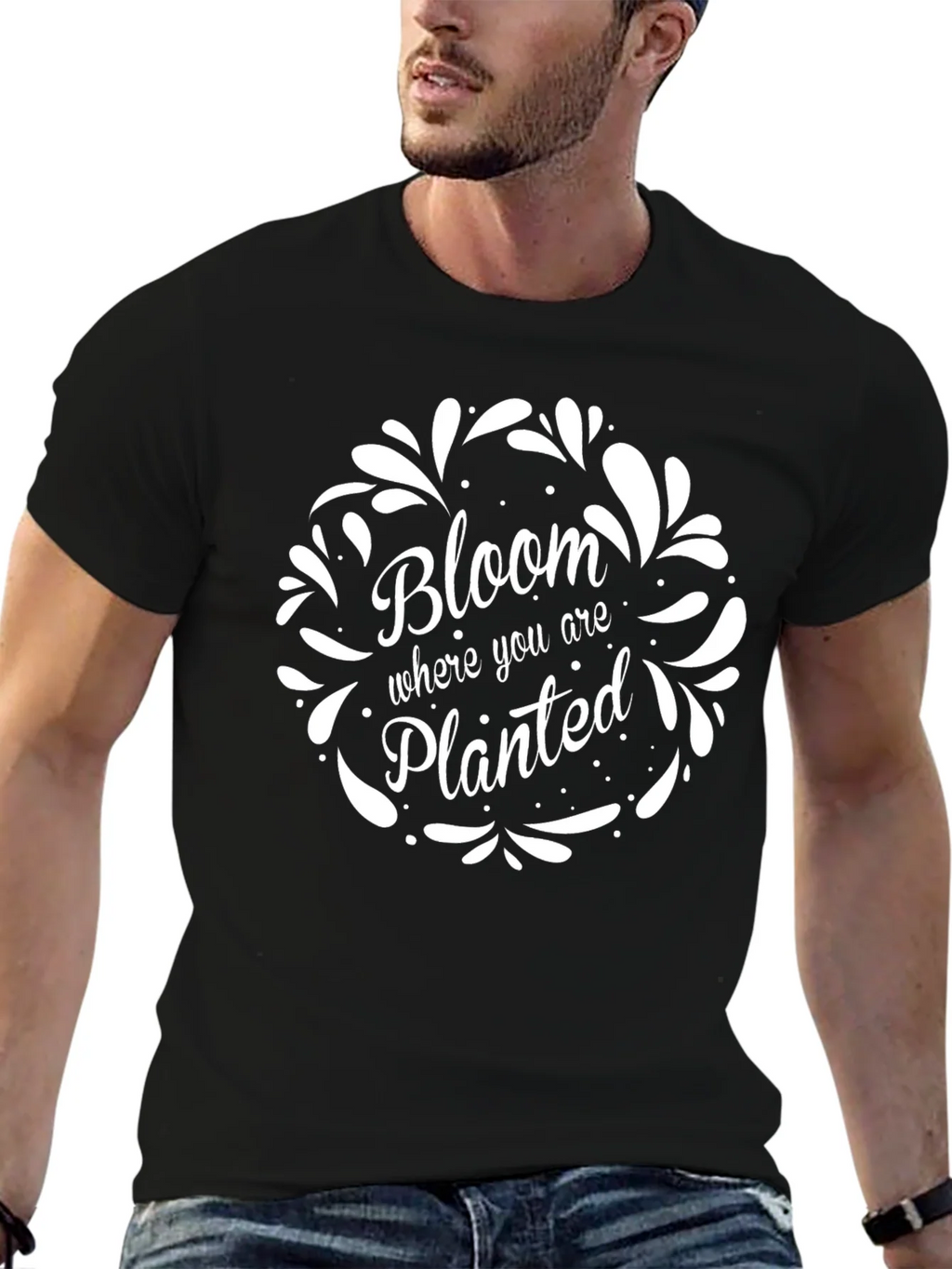 Bloom Where You Are Planted Black T-Shirt
