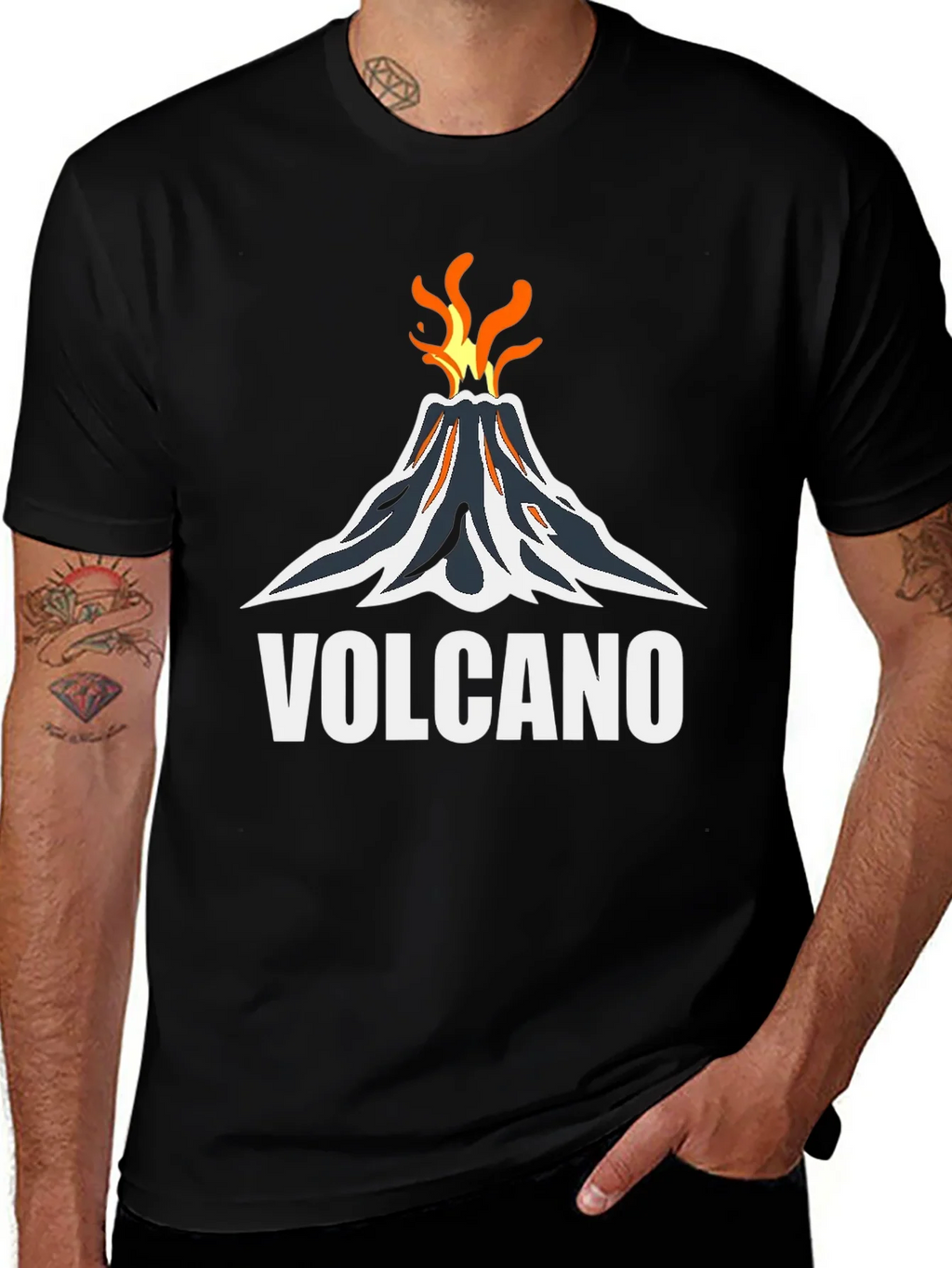 Volcano Graphic Tee - Black Cotton T-Shirt