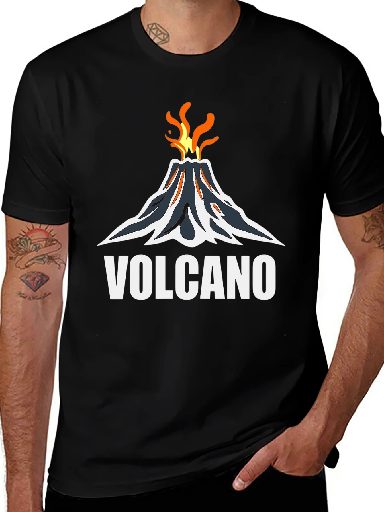 Volcano Graphic Tee - Black Cotton T-Shirt