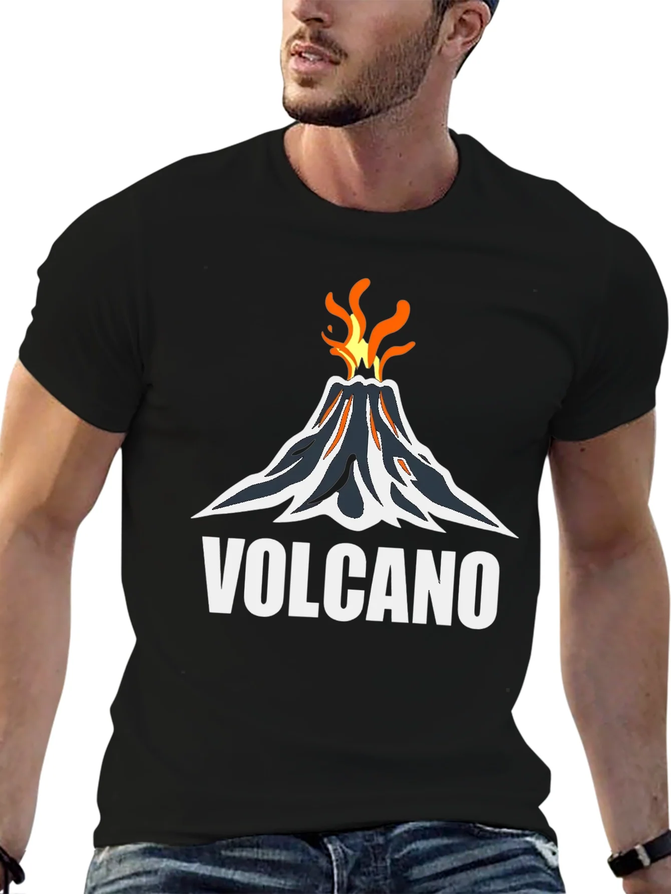Volcano Graphic Tee - Black Cotton T-Shirt