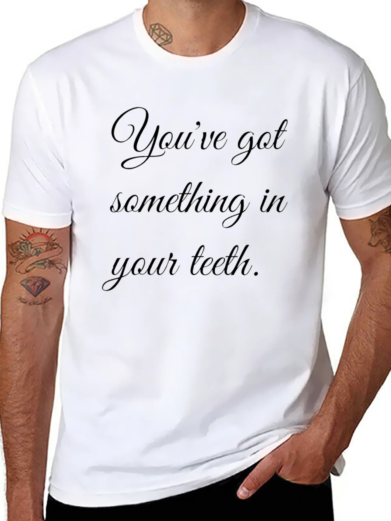 Mens Black T-Shirt - Something in Your Teeth