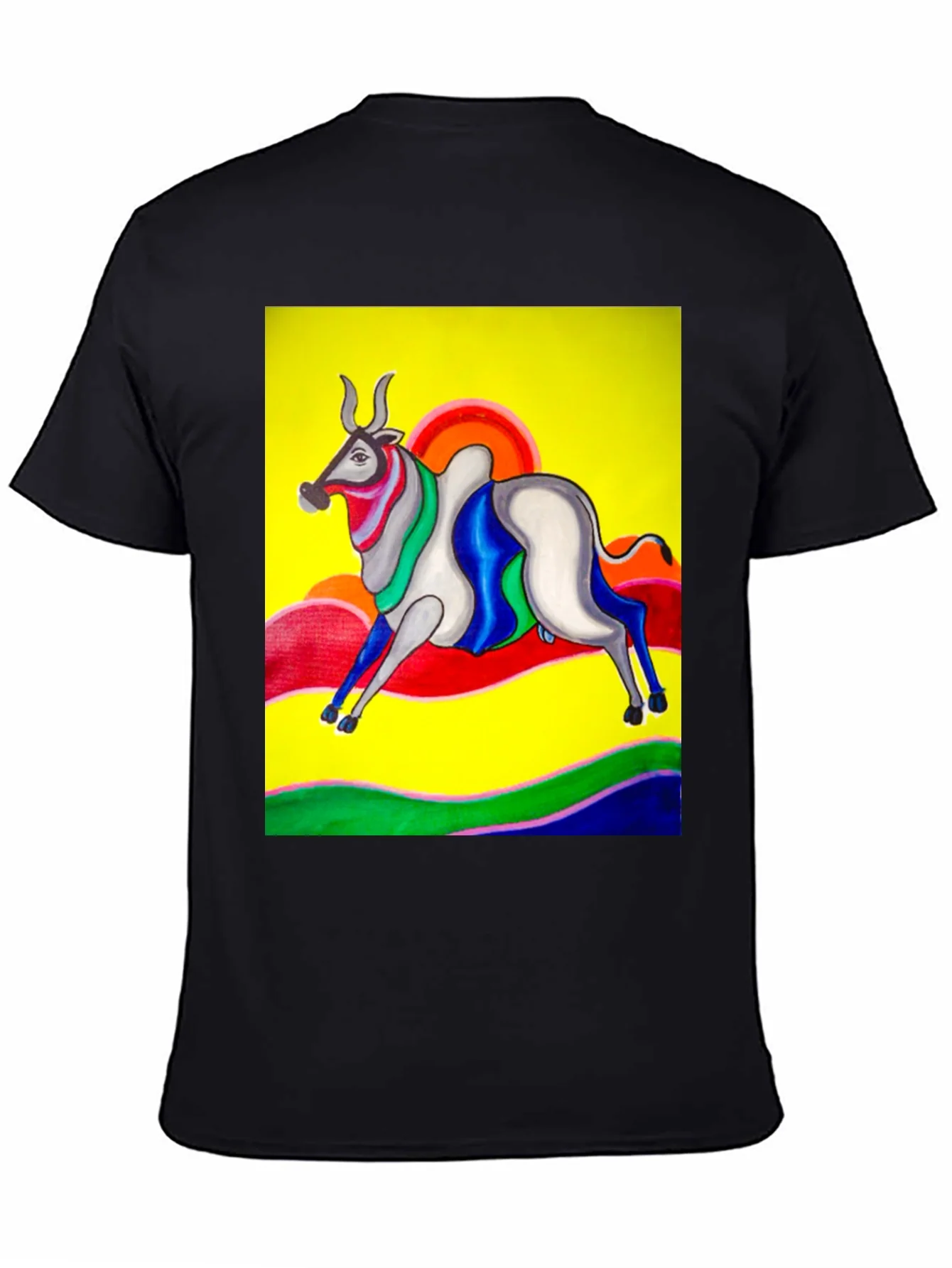 Colorful Bull Graphic Tee - Artistic Print