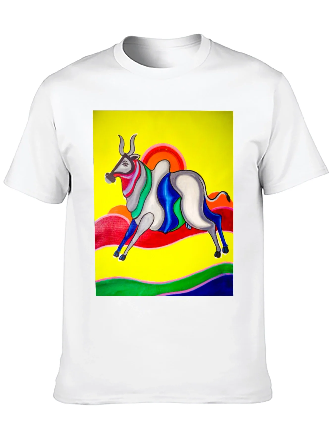 Colorful Bull Graphic Tee - Artistic Print
