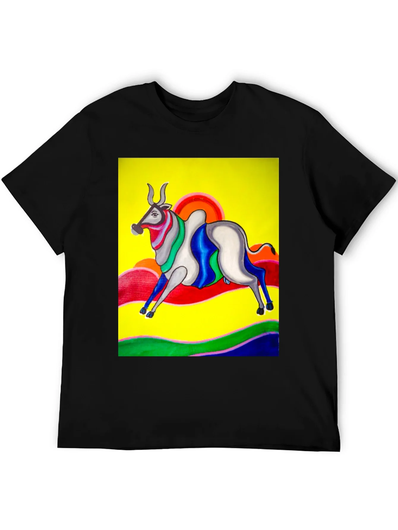 Colorful Bull Graphic Tee - Artistic Print