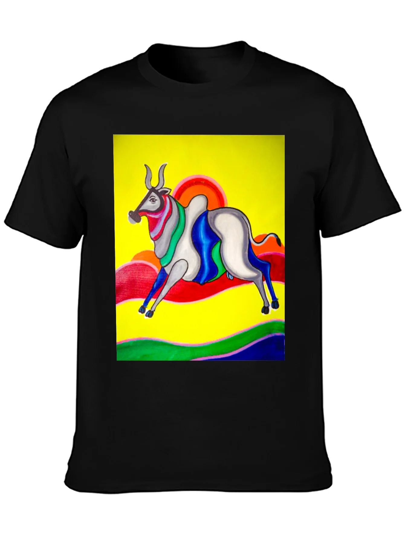 Colorful Bull Graphic Tee - Artistic Print