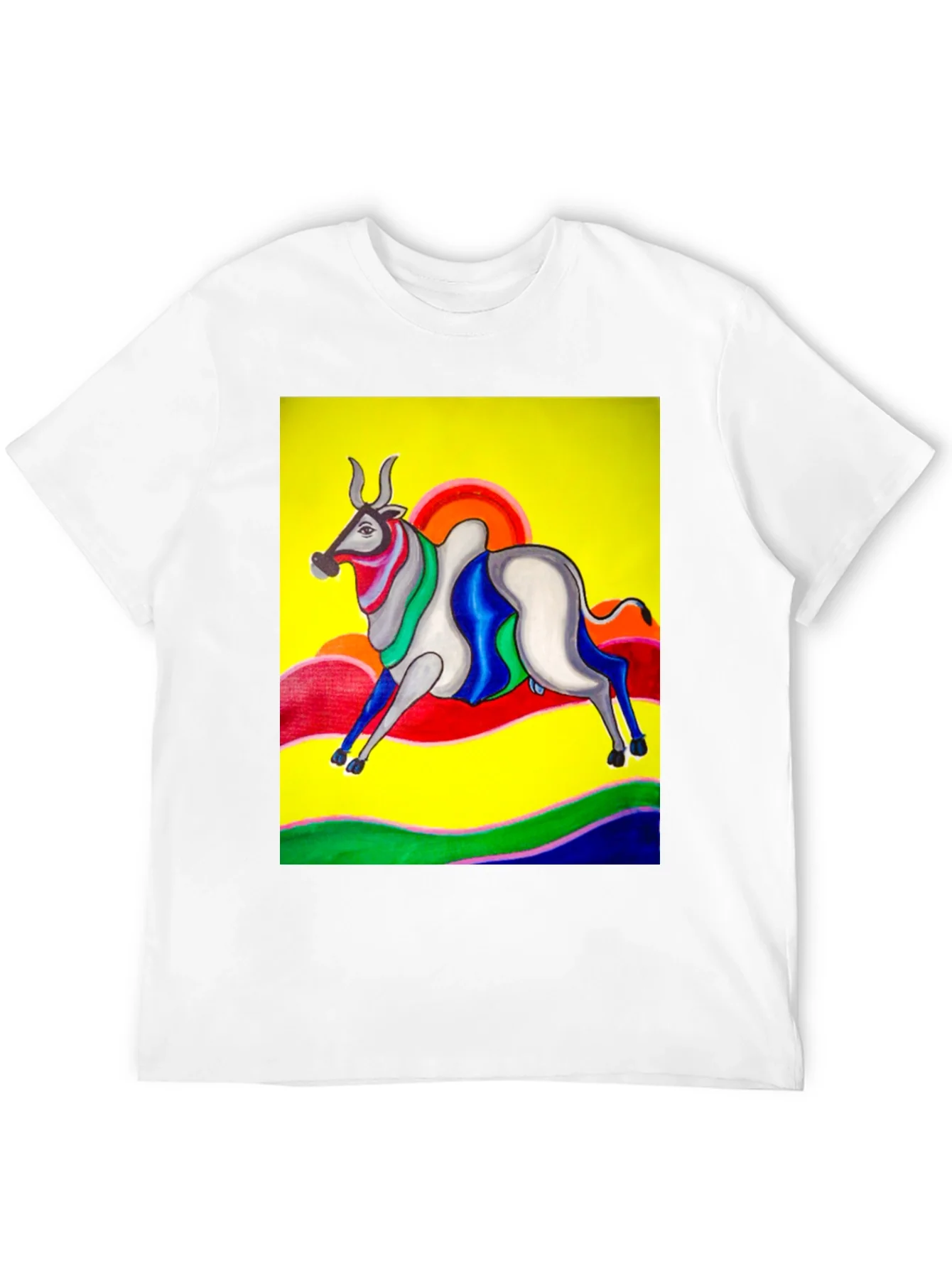 Colorful Bull Graphic Tee - Artistic Print