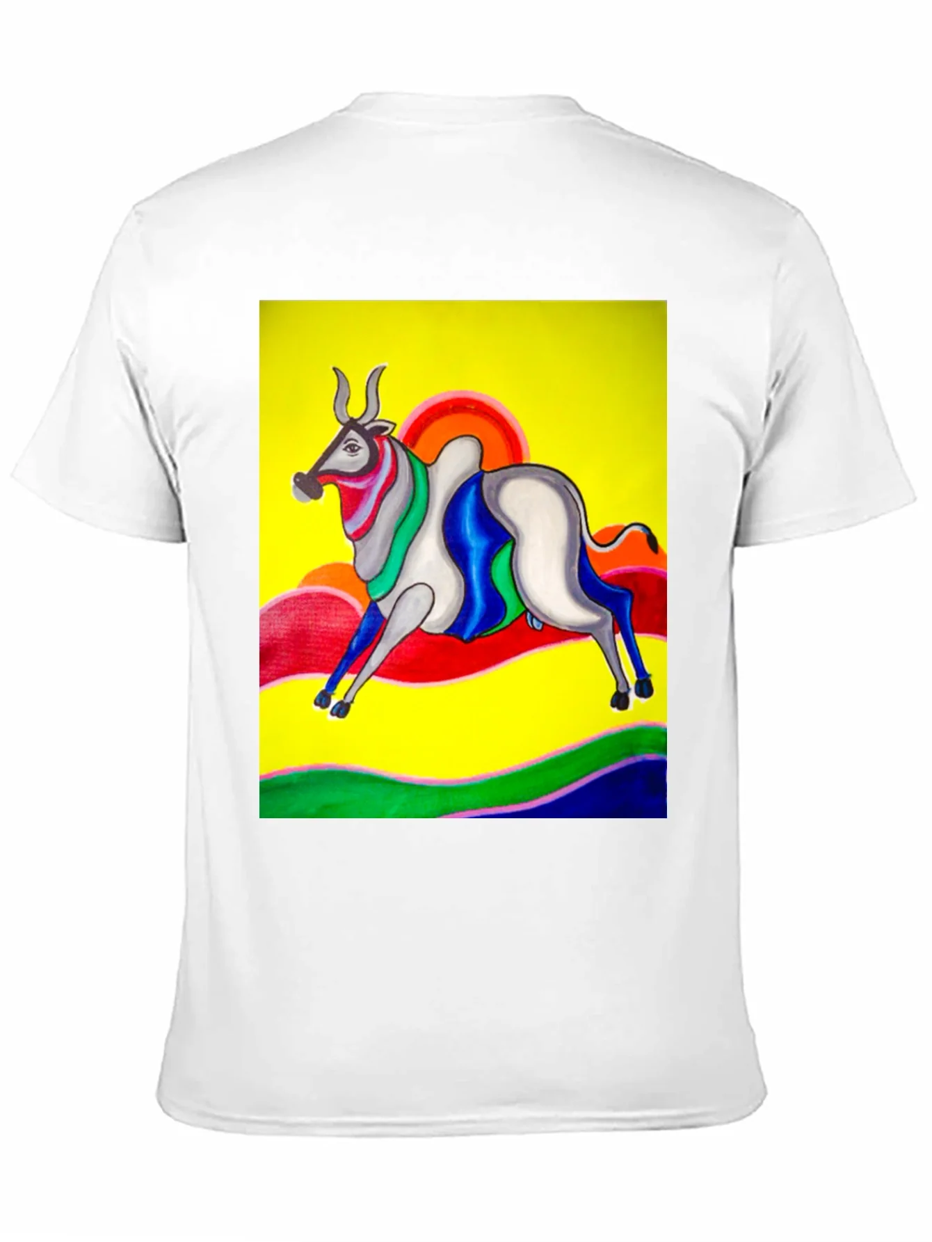 Colorful Bull Graphic Tee - Artistic Print