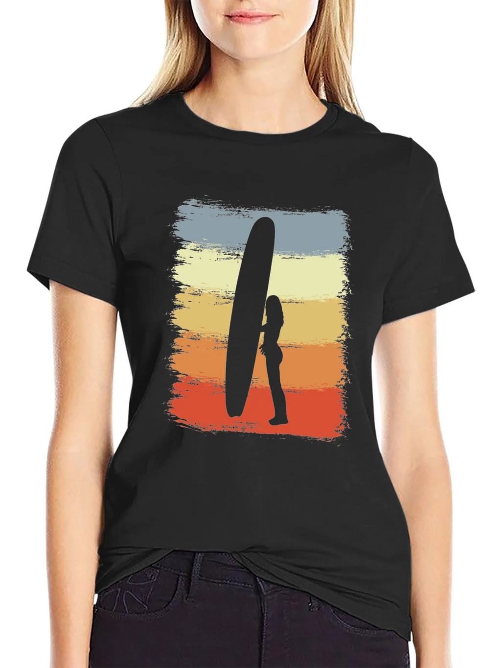 Retro Surf Tee: Sunset Silhouette Surfer Graphic T-Shirt