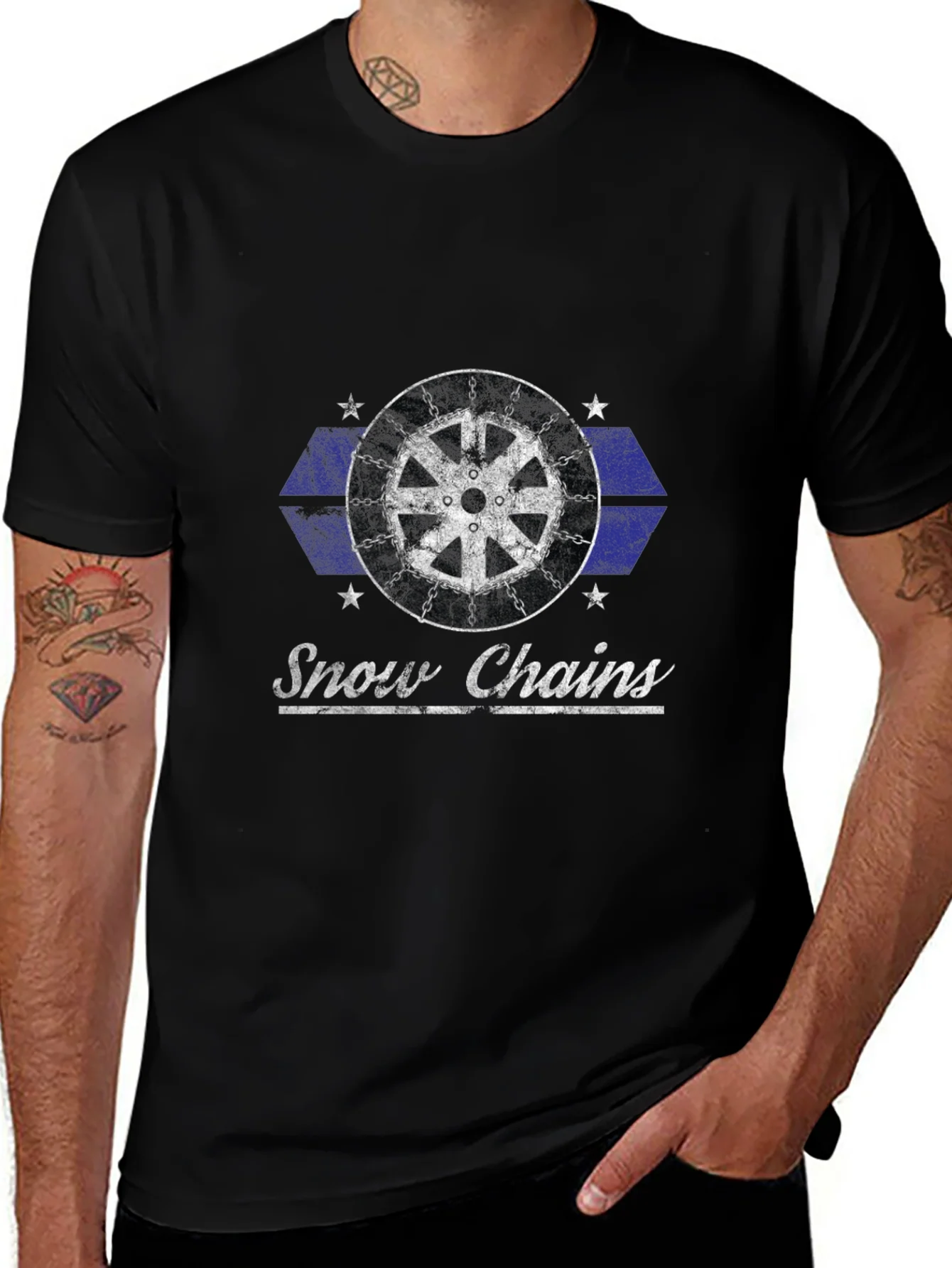 Vintage Snow Chains Graphic T-Shirt - Black