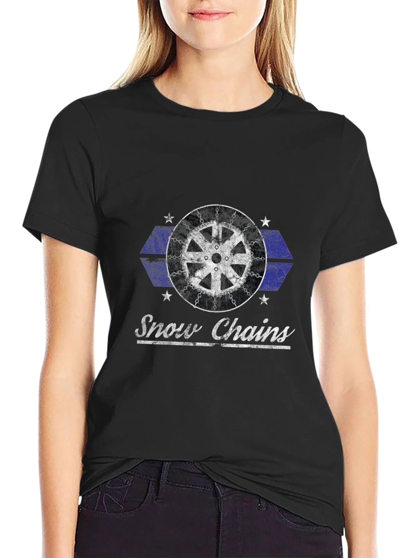 Vintage Snow Chains Graphic T-Shirt - Black