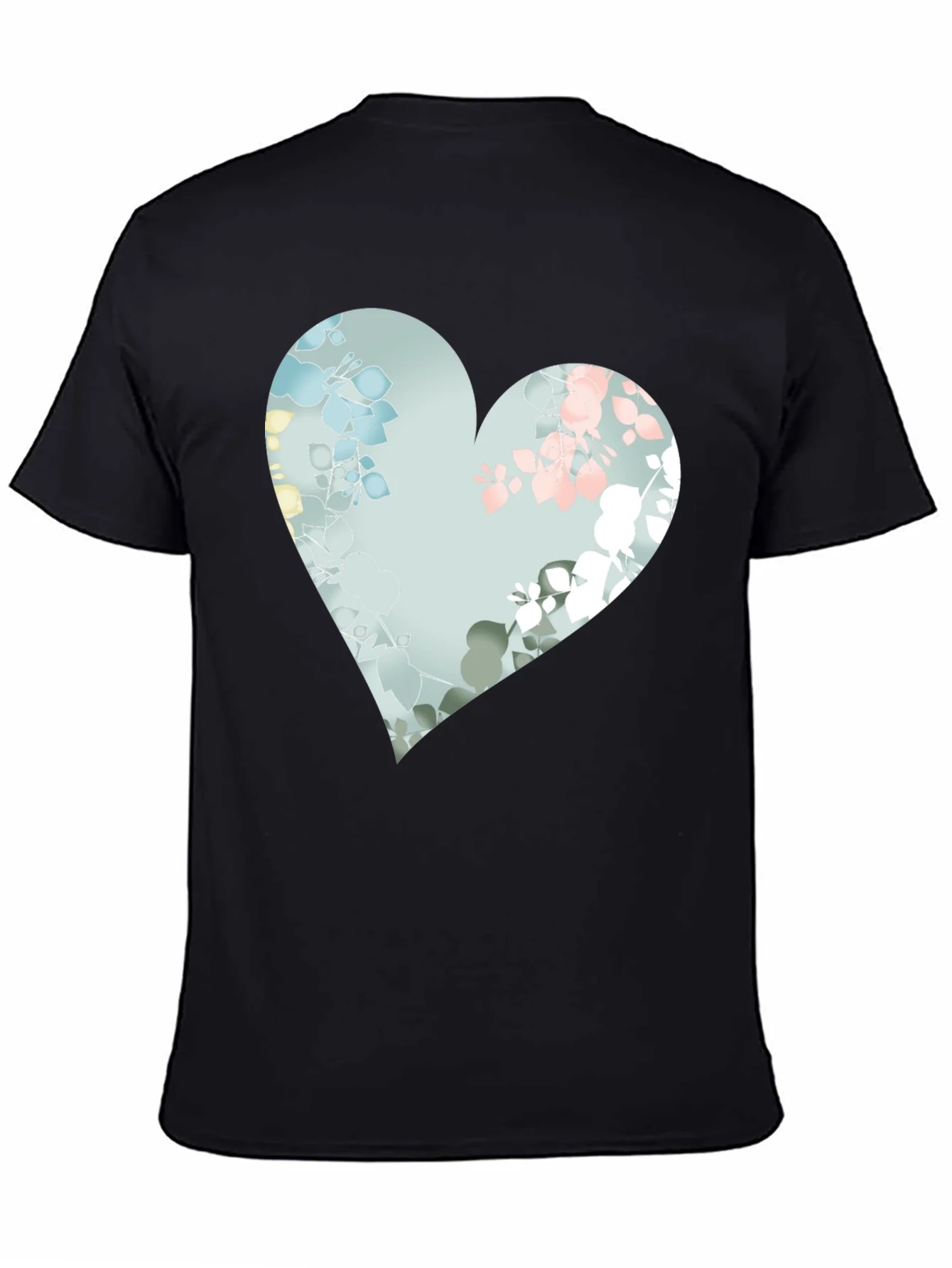 Floral Heart Graphic Black Tee