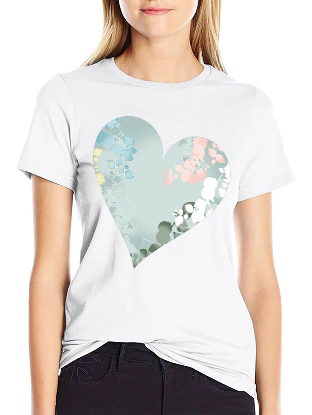 Floral Heart Graphic Black Tee