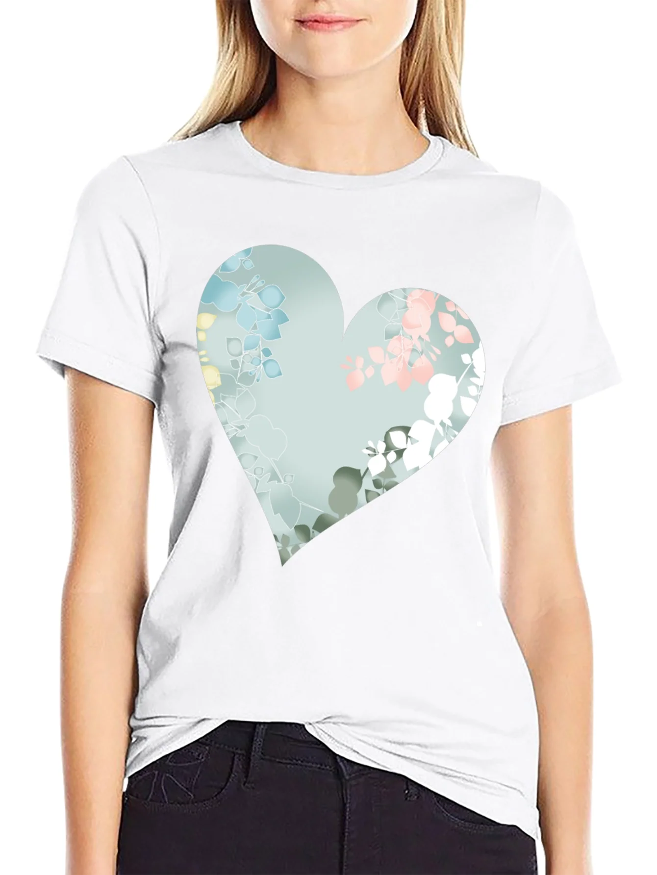 Floral Heart Graphic Black Tee