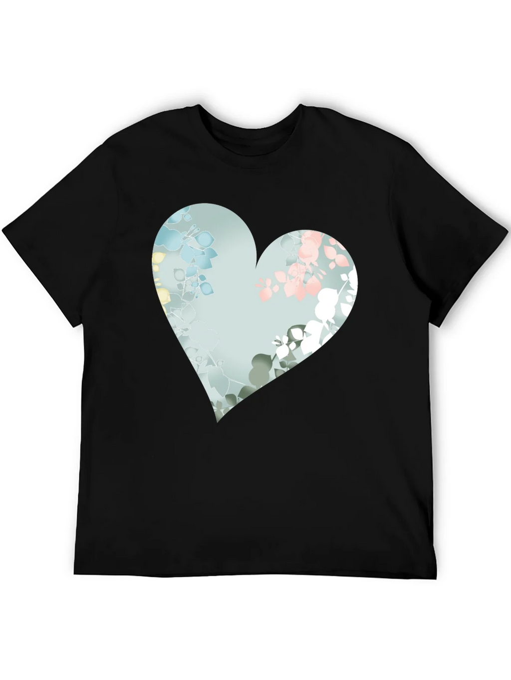 Floral Heart Graphic Black Tee