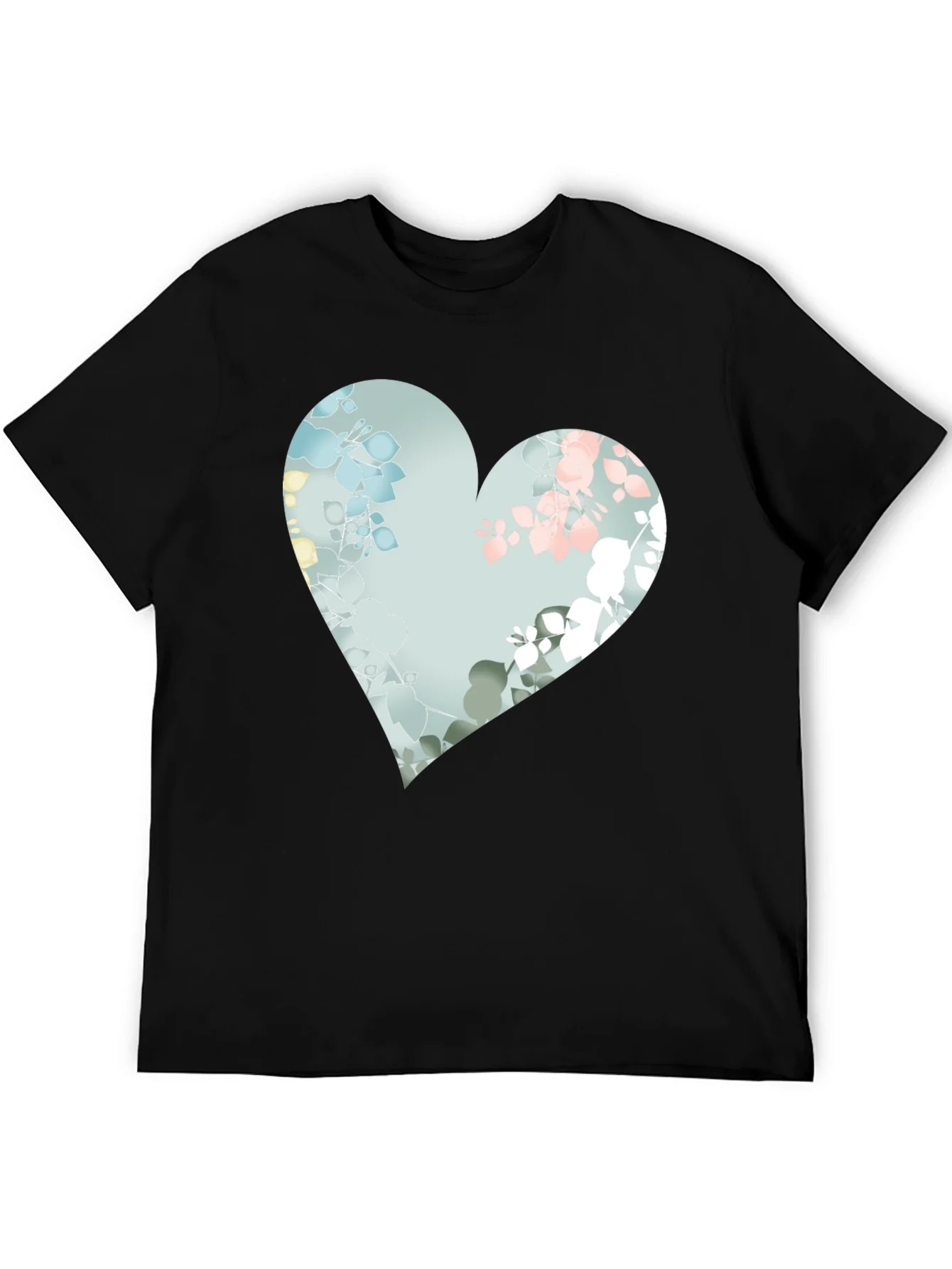 Floral Heart Graphic Black Tee