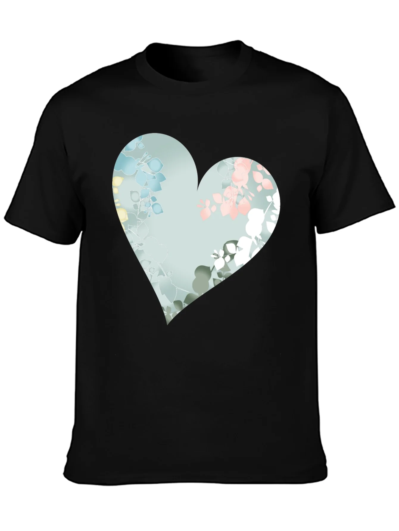 Floral Heart Graphic Black Tee