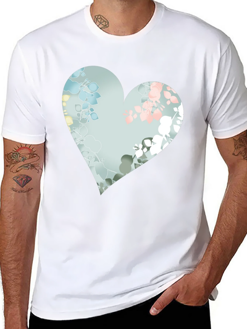 Floral Heart Graphic Black Tee