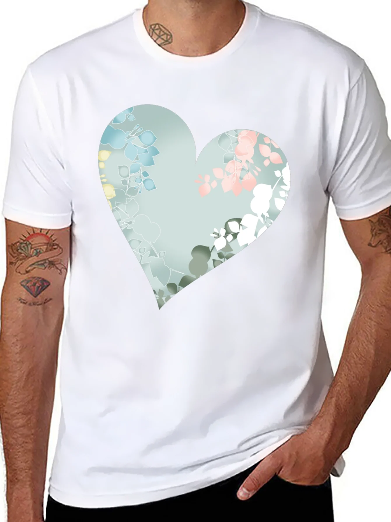 Floral Heart Graphic Black Tee