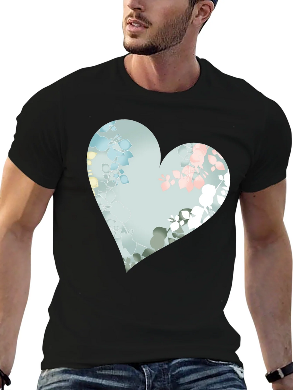 Floral Heart Graphic Black Tee