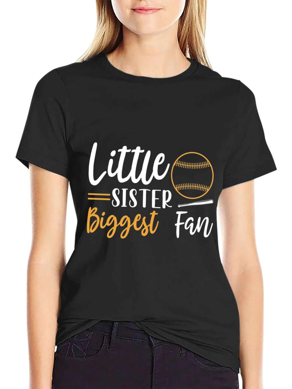 Little Sister Baseball Fan Black T-Shirt