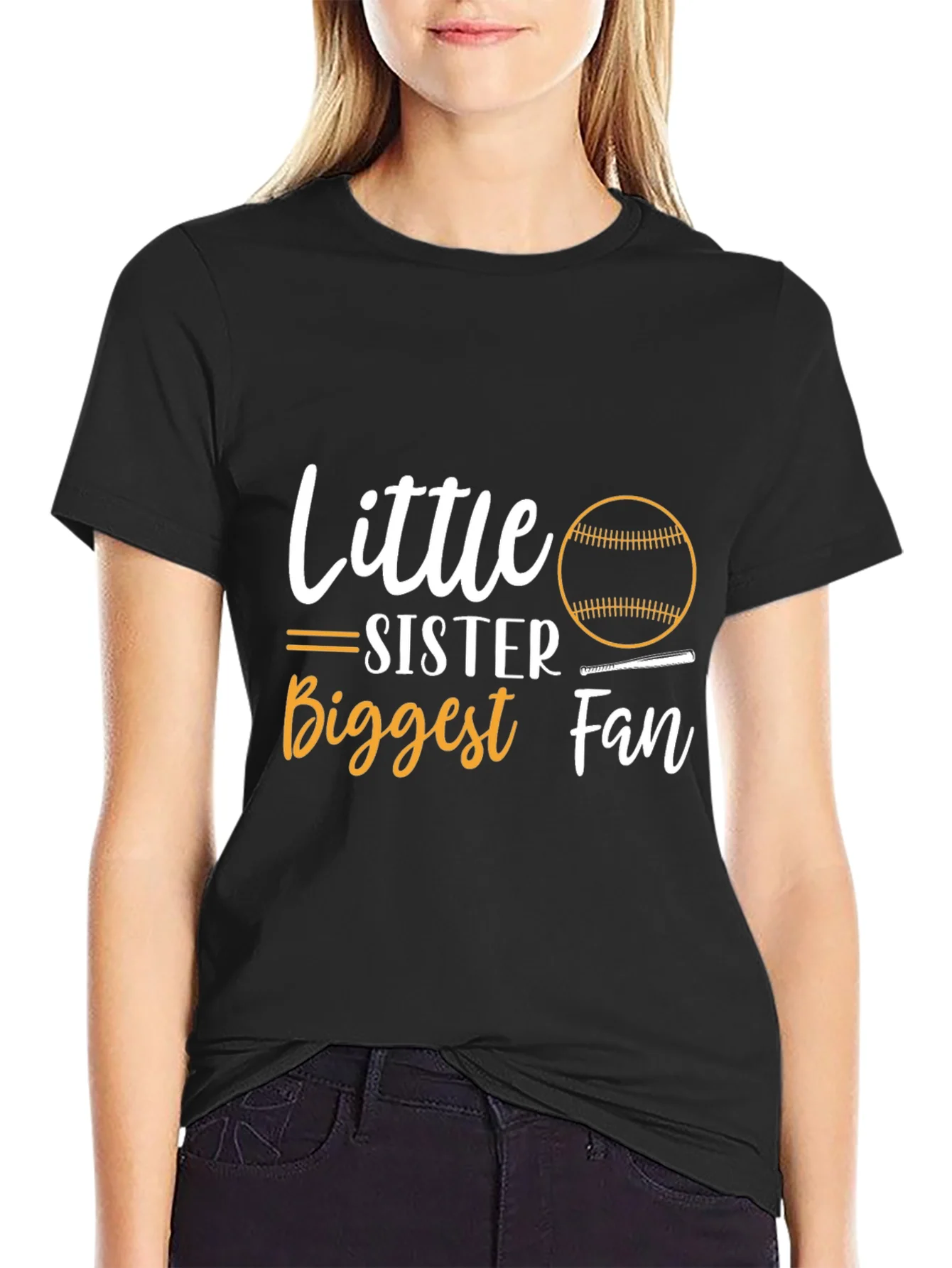 Little Sister Baseball Fan Black T-Shirt