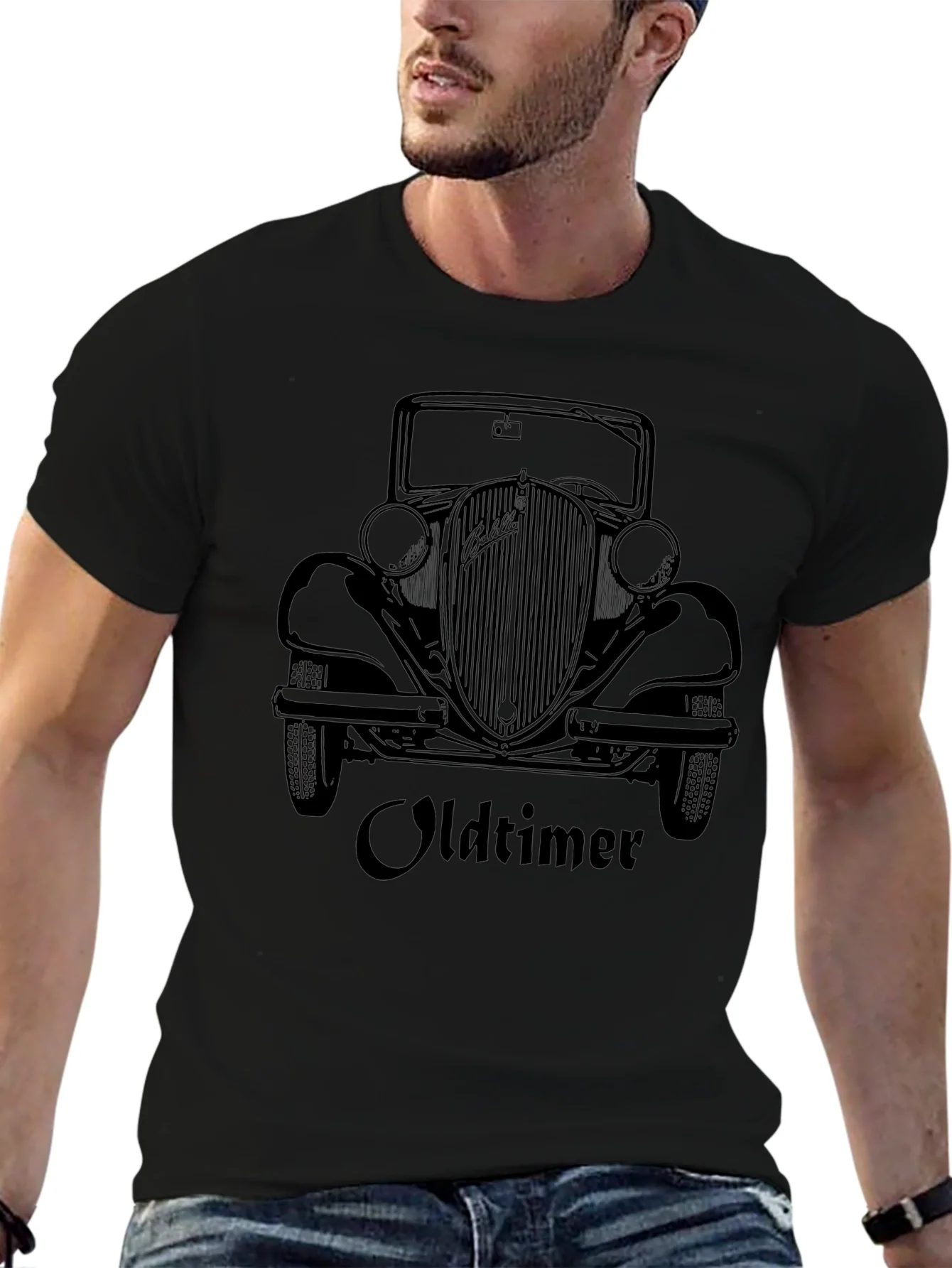 Vintage Car Graphic Tee - Oldtimer Black T-Shirt