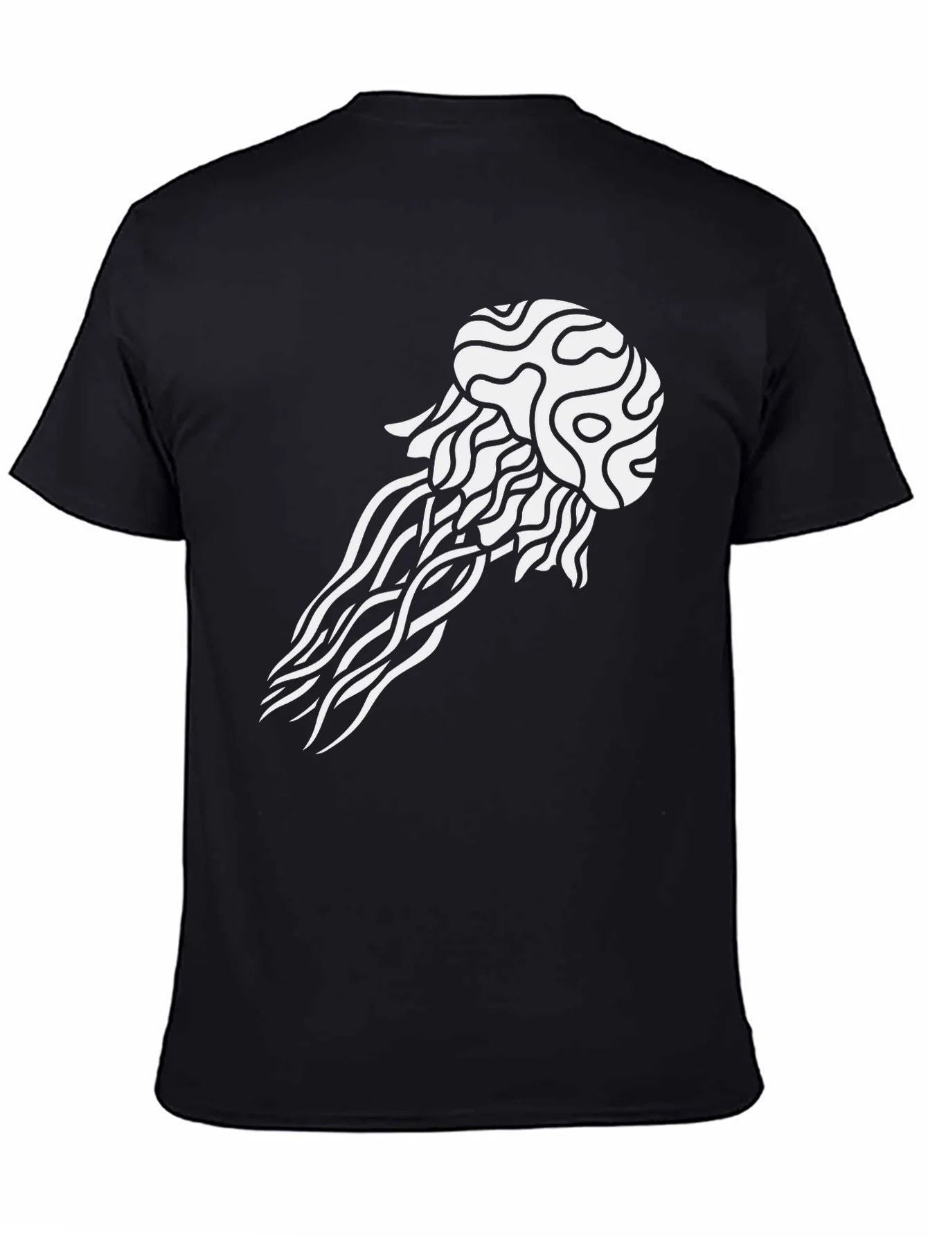 Jellyfish Graphic Tee - Black Cotton Casual T-Shirt