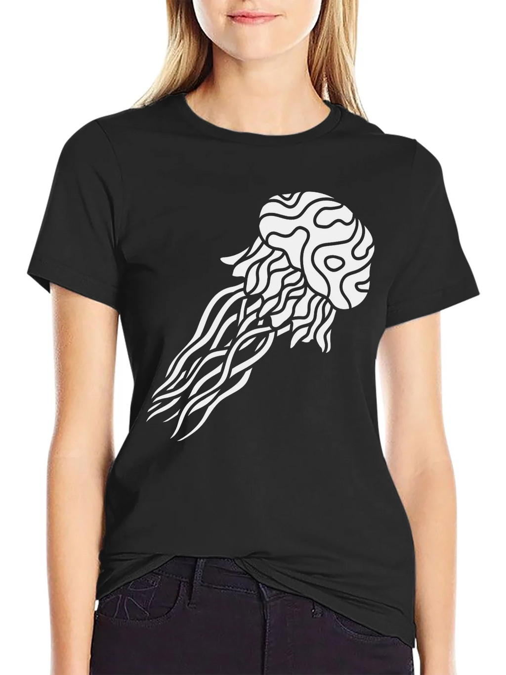 Jellyfish Graphic Tee - Black Cotton Casual T-Shirt