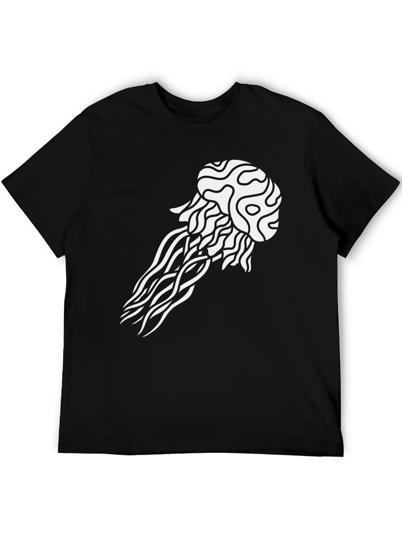 Jellyfish Graphic Tee - Black Cotton Casual T-Shirt