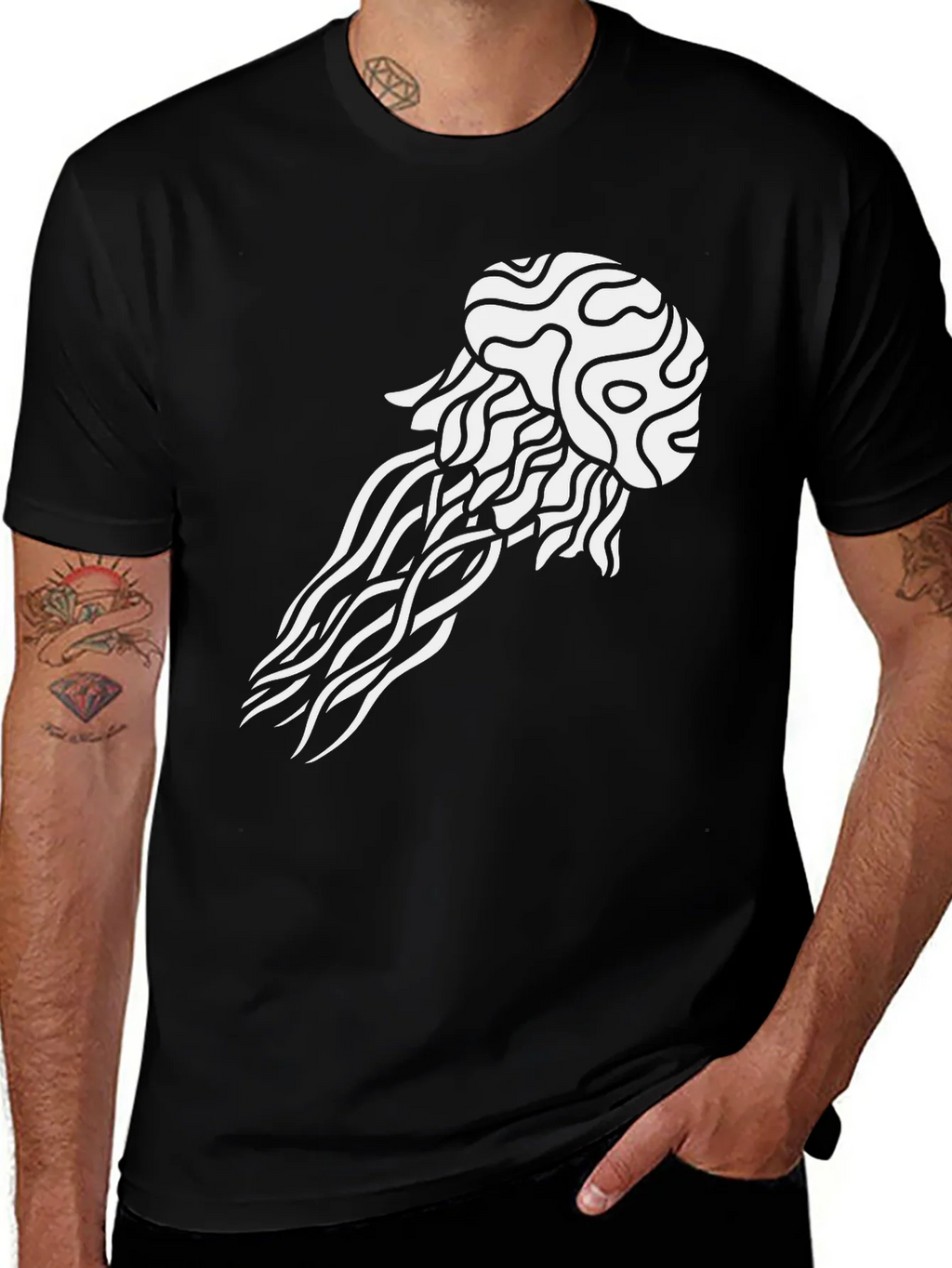 Jellyfish Graphic Tee - Black Cotton Casual T-Shirt