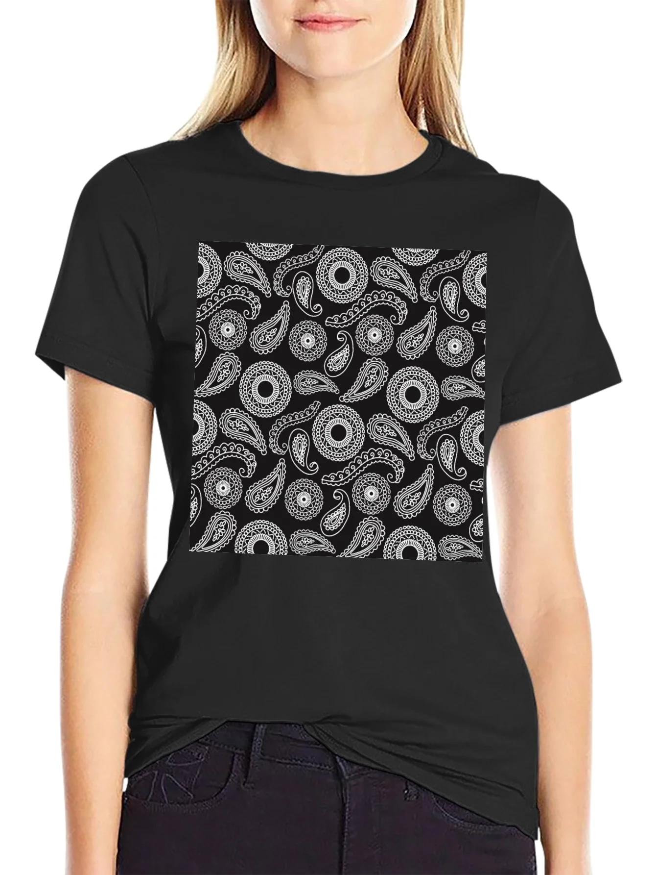 Paisley Pattern Black T-Shirt