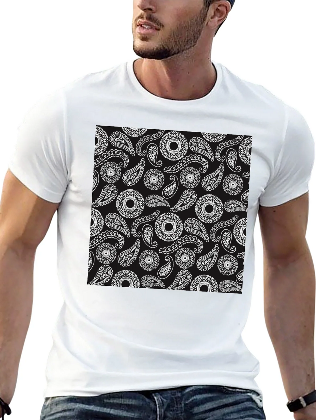 Paisley Pattern Black T-Shirt