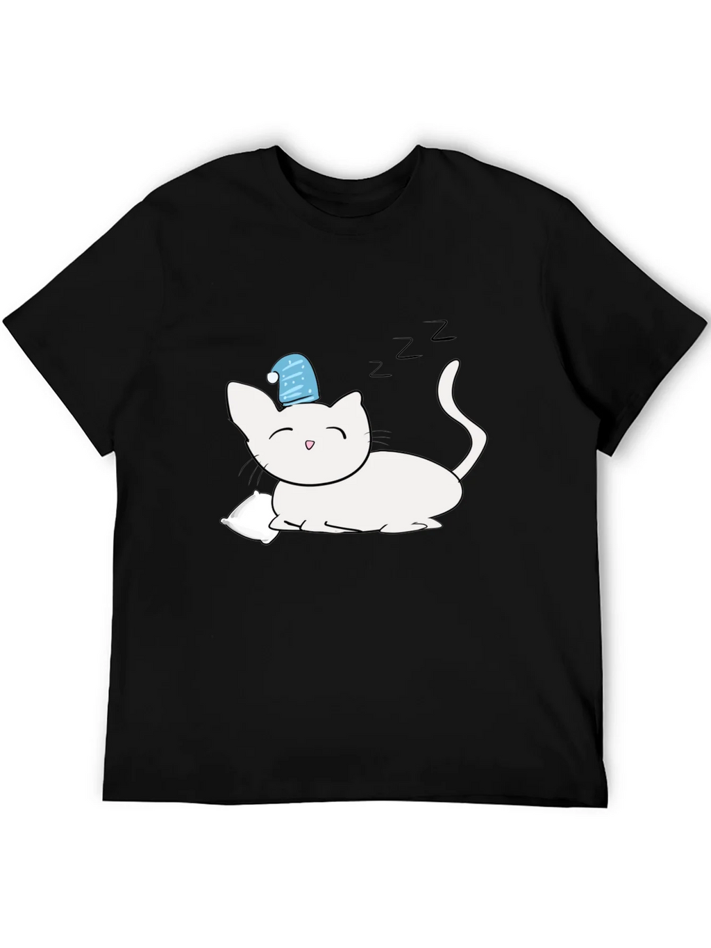 Sleeping Cat Graphic T-Shirt - Black Cotton Tee