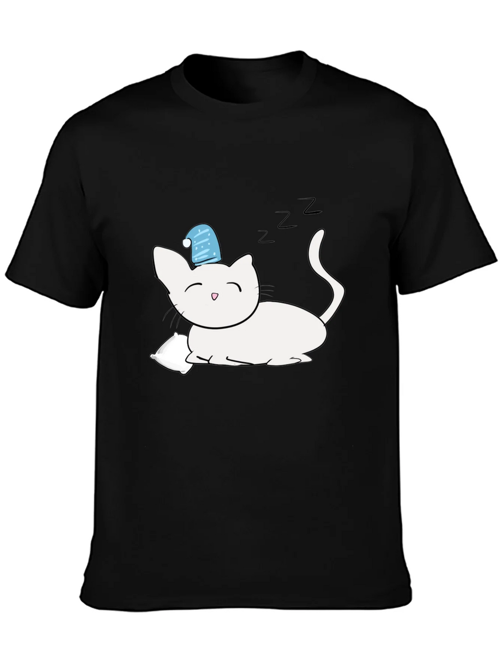 Sleeping Cat Graphic T-Shirt - Black Cotton Tee