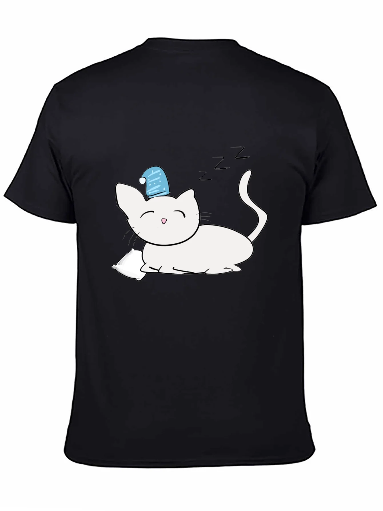 Sleeping Cat Graphic T-Shirt - Black Cotton Tee
