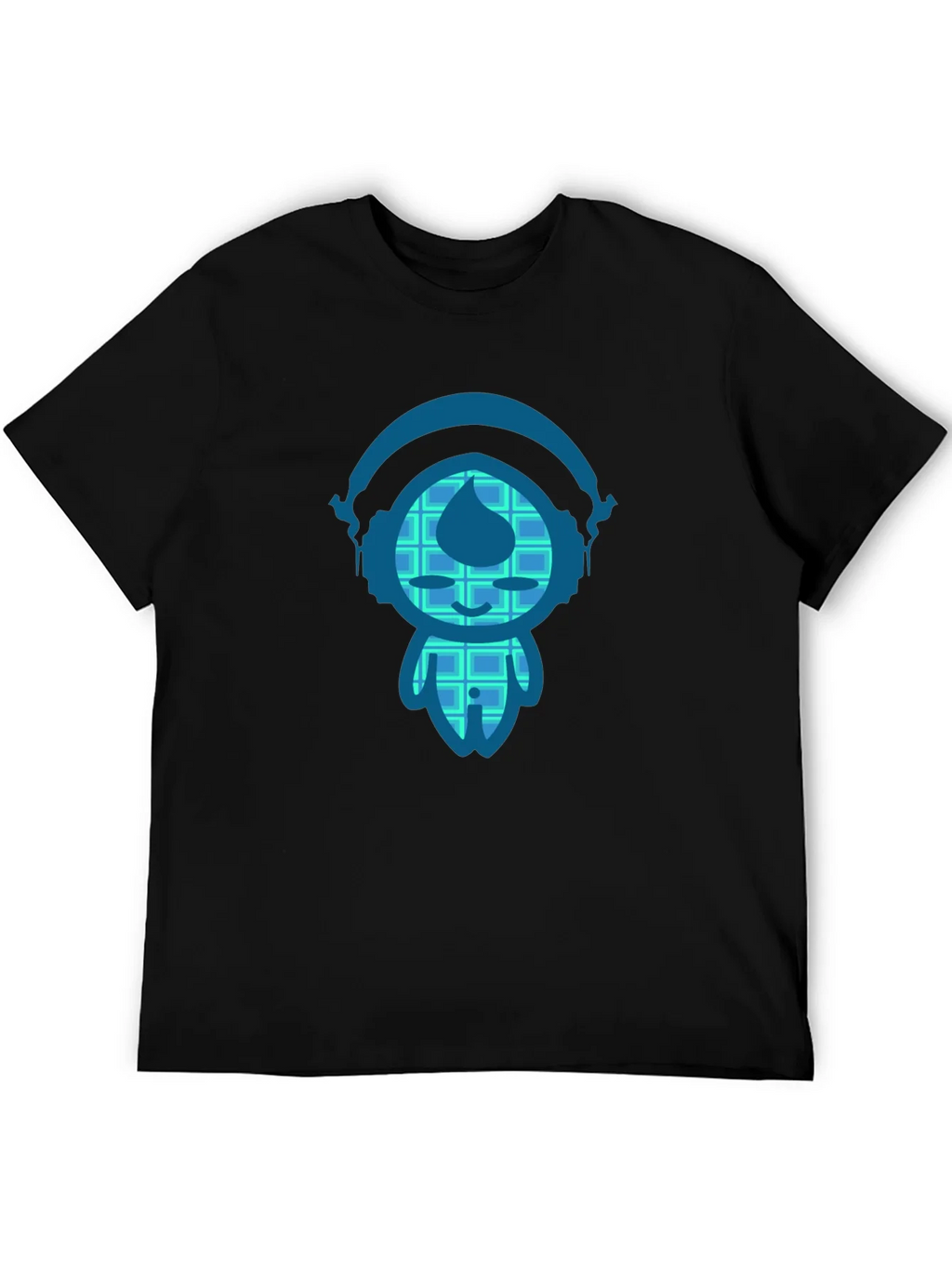 Black T-Shirt with Blue Cartoon Character