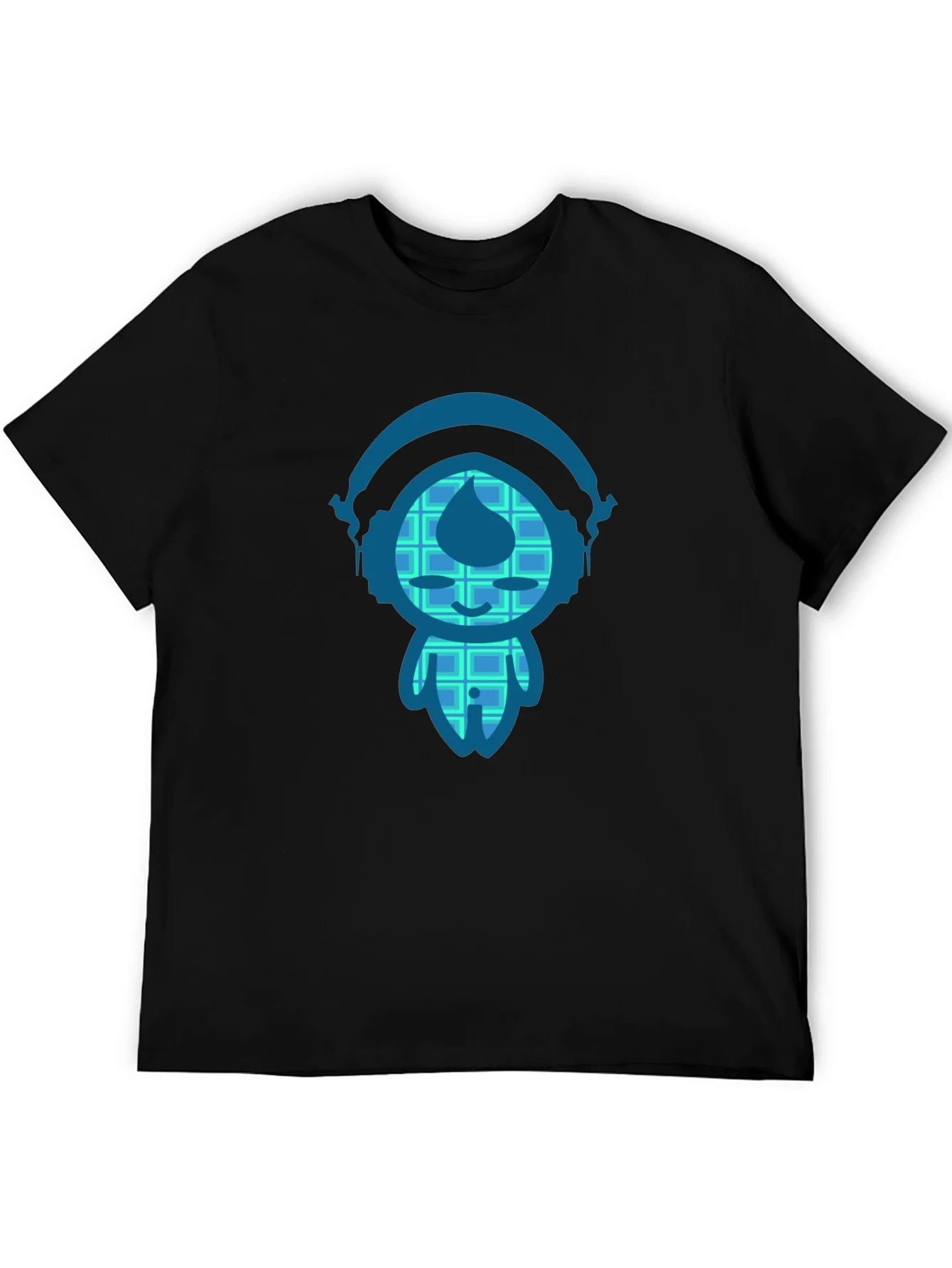 Black T-Shirt with Blue Cartoon Character