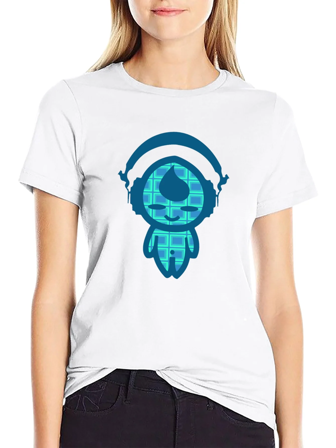 Black T-Shirt with Blue Cartoon Character