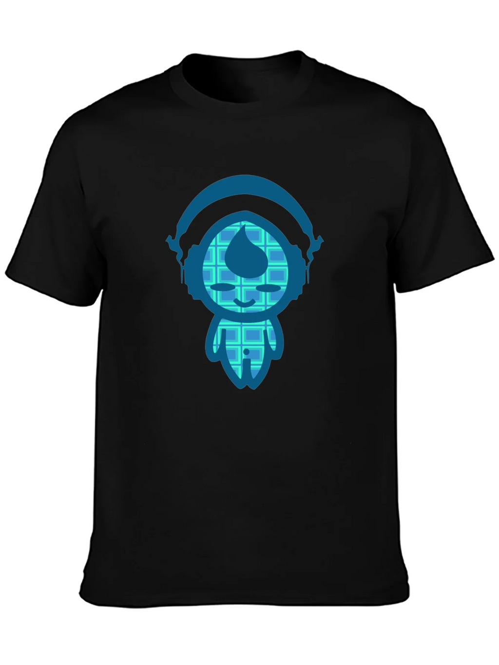 Black T-Shirt with Blue Cartoon Character