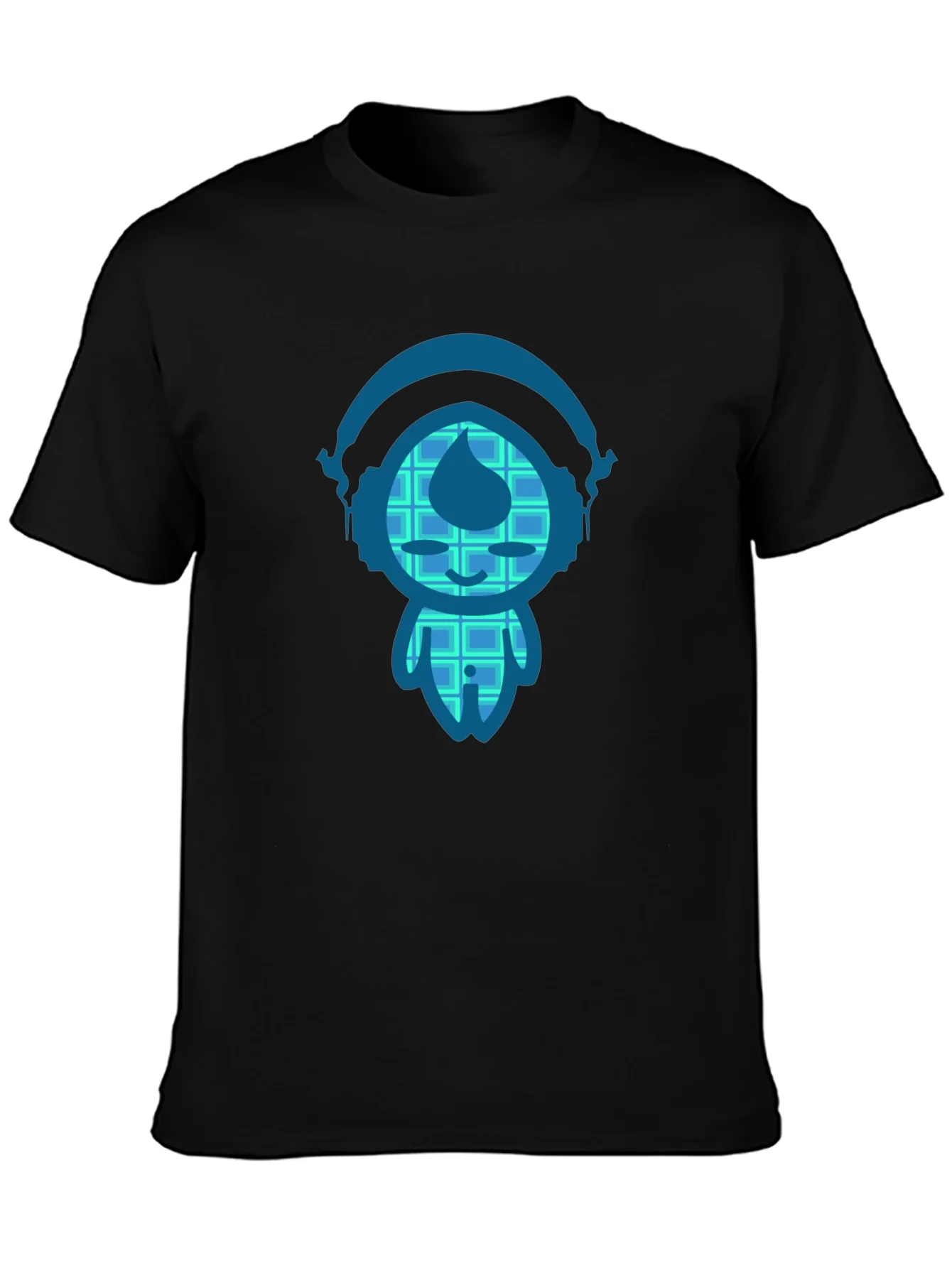 Black T-Shirt with Blue Cartoon Character