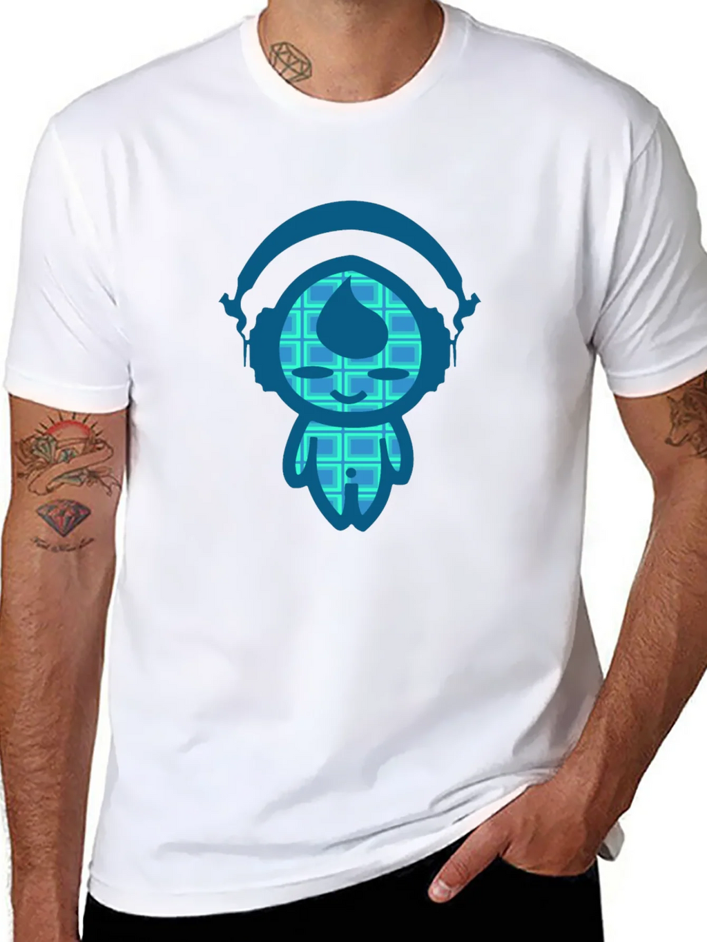 Black T-Shirt with Blue Cartoon Character